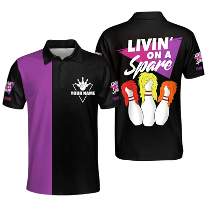 Custom Livin' On A Spare Bowling Polo Shirt For Men, Custom Funny Bowling Shirts Team BZ0627