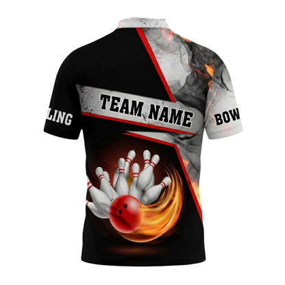 Custom Flame Smoke Grey Bowling Polo Shirt For Men, Custom Flame Bowling Team Shirts BZ0650