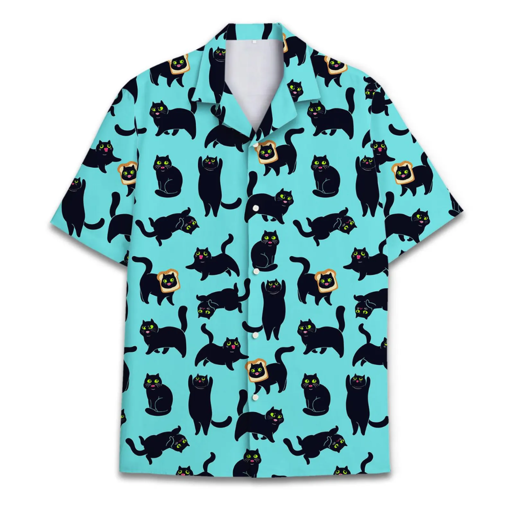 Black Cat Cyan Hawaiian Shirt For Men Women, Cat Hawaiian Shirt For Pet Lover HE0724