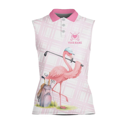 Custom Flamingo Womens Sleeveless Golf Shirt, Custom Flamimgo Ladies Golf Shirt GE0590