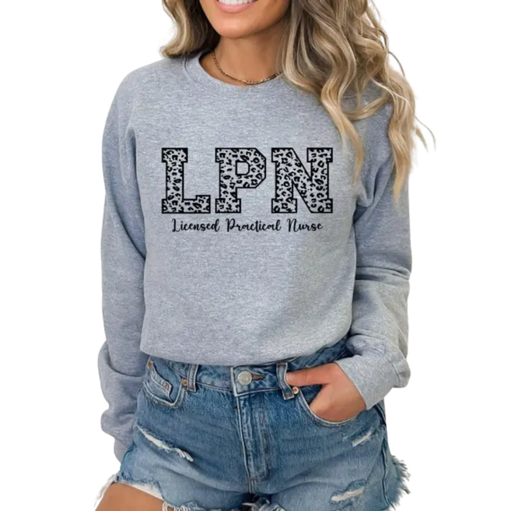Licensed Practical Nurse Sweatshirt, Leopard LPN Nurse Sweatshirt 2D0409