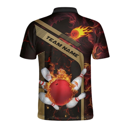 Flaming Ball Custom Red Gold Bowling Jersey For Mens, Custom Flame Bowling Shirts Team BZ0578