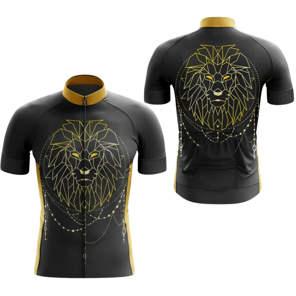 Geometric Lion Cycling Short Sleeve Jersey For Men, Lion Black And Yellow Cycling Jersey CG0878