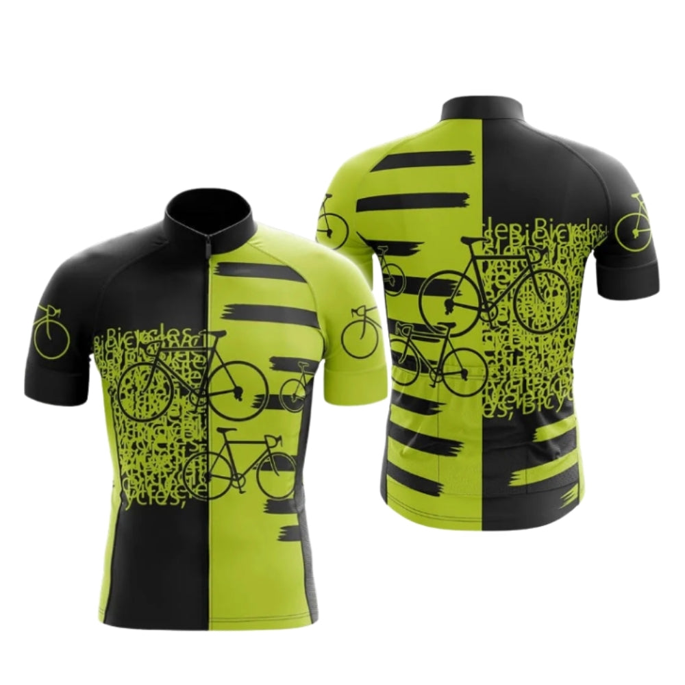 Bicycle Pattern Black And Lime Cycling Short Sleeve Jersey For Men, Bicycle Pattern Cycling Jerseys CG0704