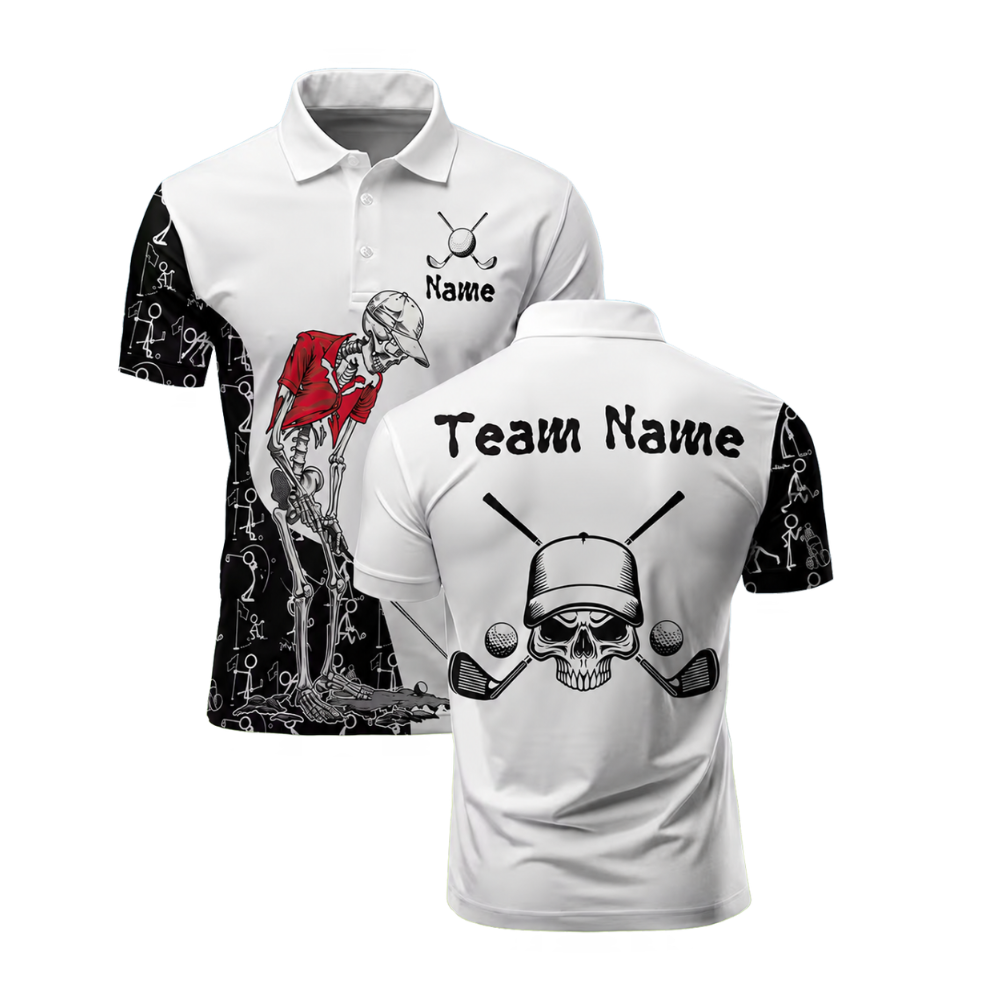 Custom White Skull Golf Polo Team Shirts For Men, Customize Skull Golf Shirts GU0003