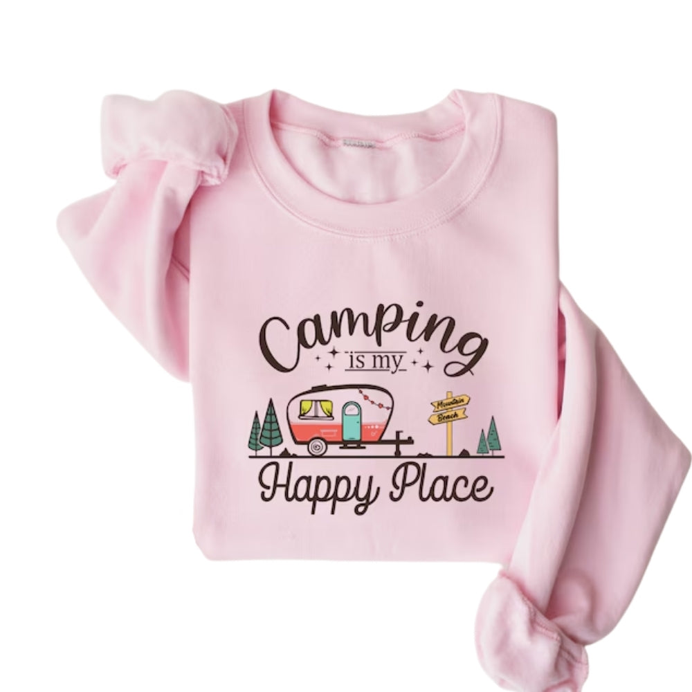 Camping Is My Happy Place Sweatshirt, Camping Lover Sweatshirt 2D0766