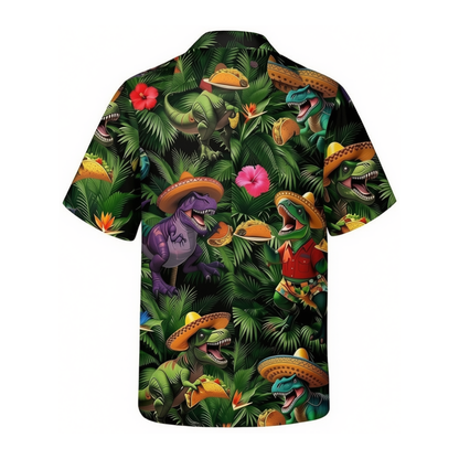 Dinosaur Taco Tropical Mens Hawaiian Shirt, Dinosaur Mexican Hawaiian Shirt HE0673