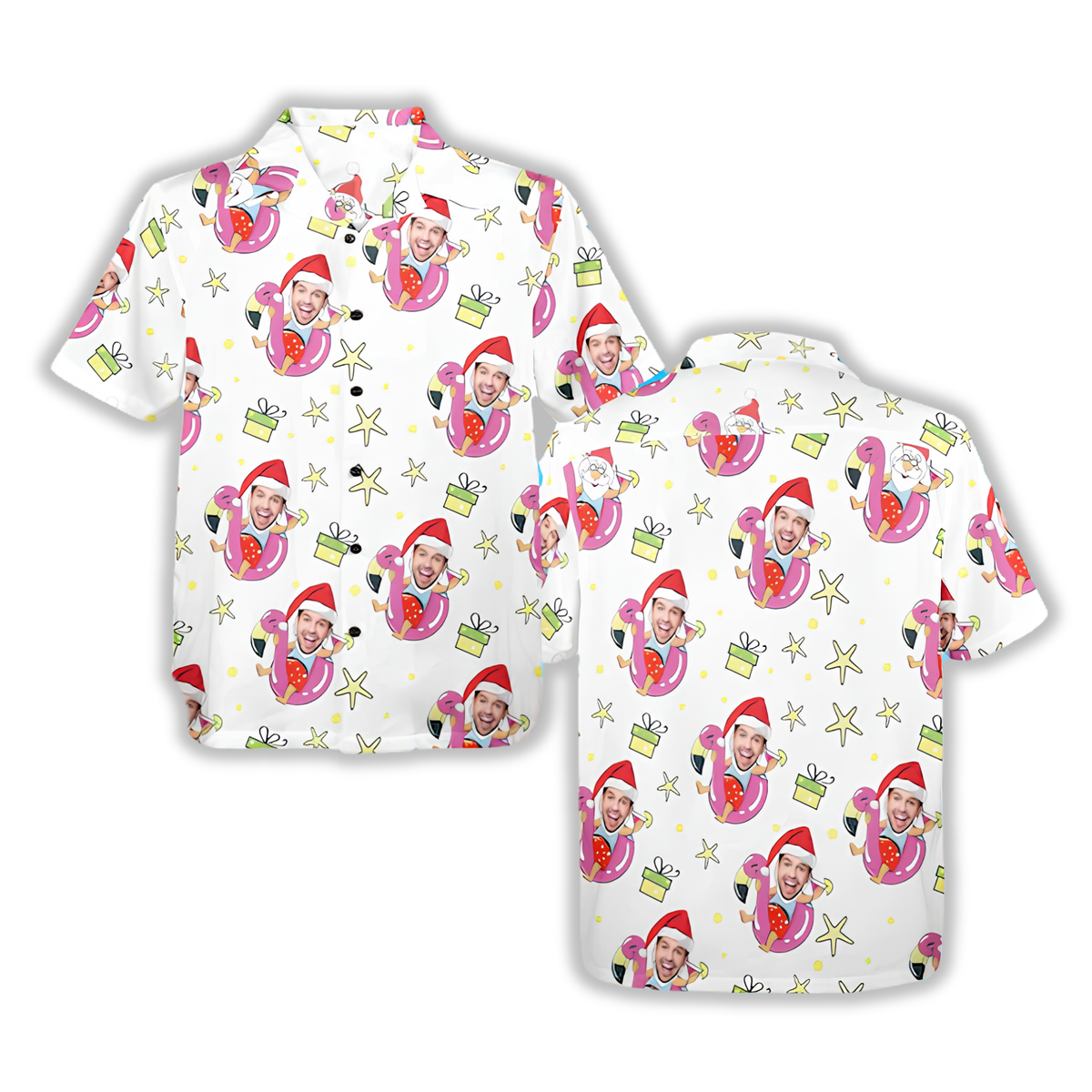 Custom Funny Face Beach Christmas Hawaiian Shirt, Custom Christmas Tropical Hawaiian Shirt HE0835