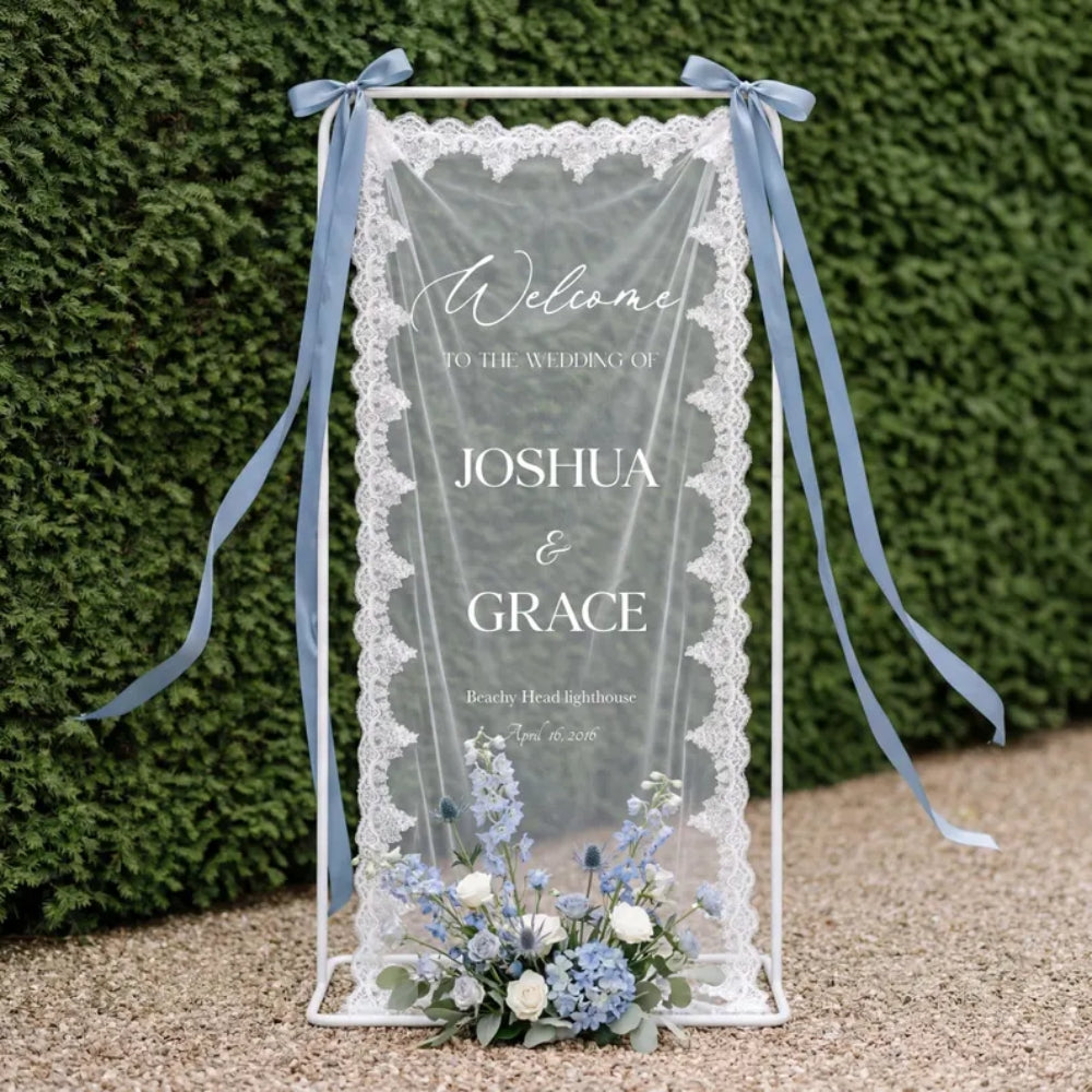 Personalized Lace Sheer Wedding Welcome Sign Banner, Custom Welcome Lace Banner WD0231