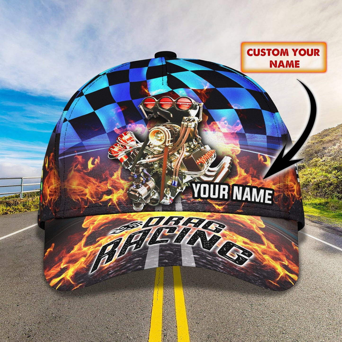 3D Classic Cap Drag Racing Personalized Name Cap 24 Lasfour CA2363