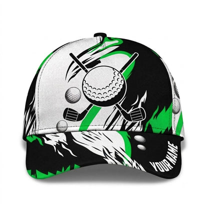 Custom Golf Black White Blue Baseball Cap, Custom Name Golf Player Hat CP0737