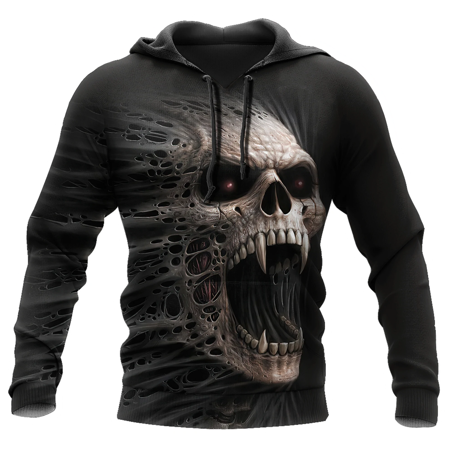 3D All Over Print Skull Hoodie, Sublimation Skull On Hoodies Black