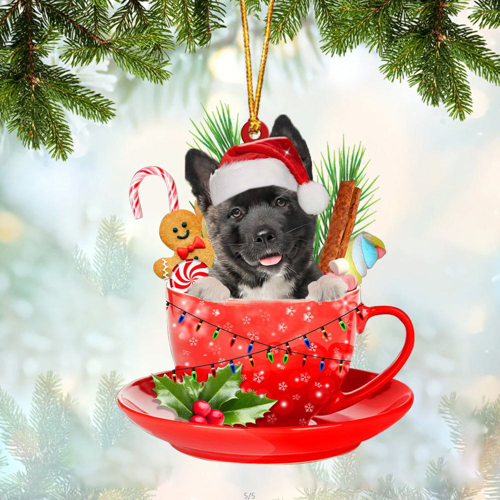 American Akita In Cup Merry Christmas Ornament Flat Acrylic Dog Ornament OO1933