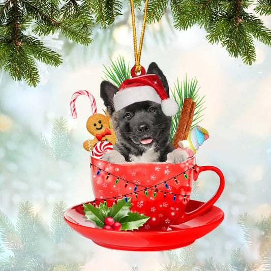 American Akita In Cup Merry Christmas Ornament Flat Acrylic Dog Ornament OO1933