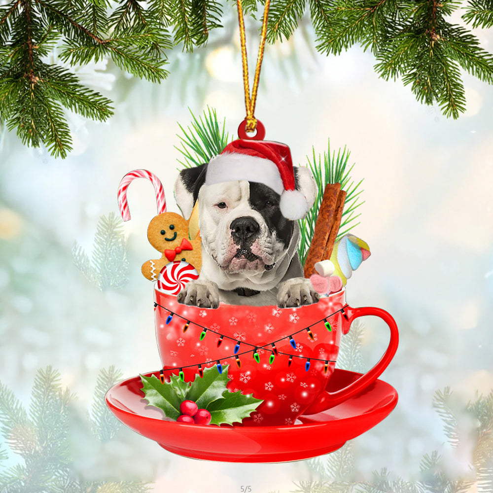 American Bulldog2 In Cup Merry Christmas Ornament Flat Acrylic Dog Ornament OO1927