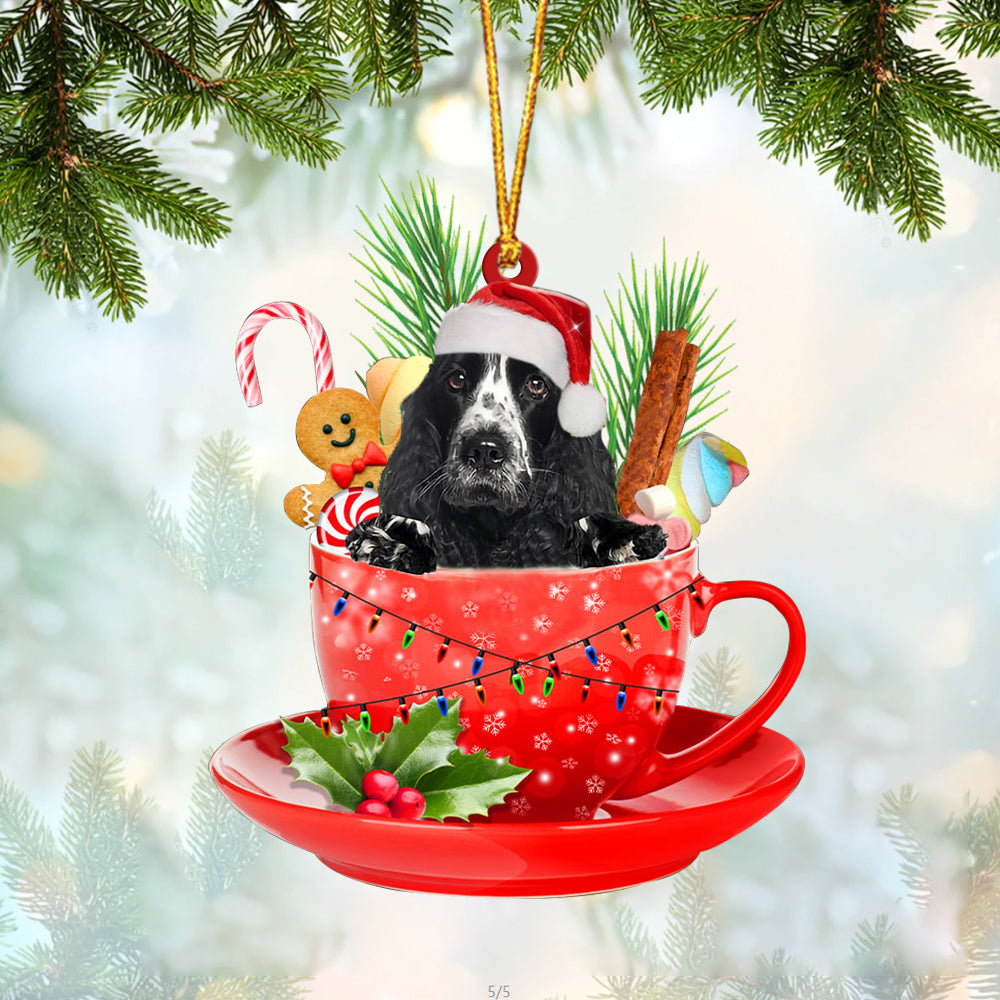 American Cocker Spaniel In Cup Merry Christmas Ornament Flat Acrylic Dog Ornament OO1917