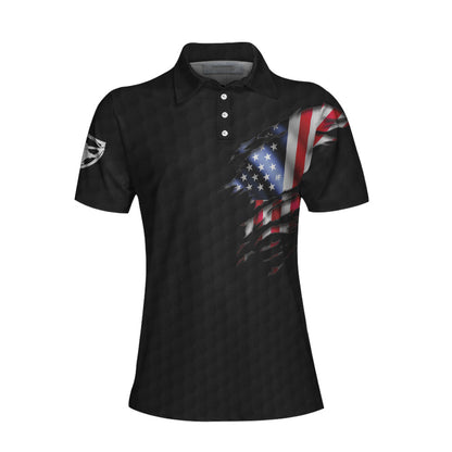 American Women Golfer Black Version Golf Short Sleeve Women Polo Shirt, American Flag Ladies Golf Shirt Lasfour SO1416