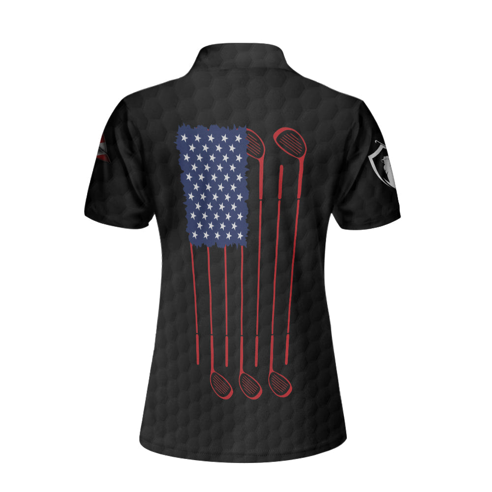 American Women Golfer Black Version Golf Short Sleeve Women Polo Shirt, American Flag Ladies Golf Shirt Lasfour SO1416