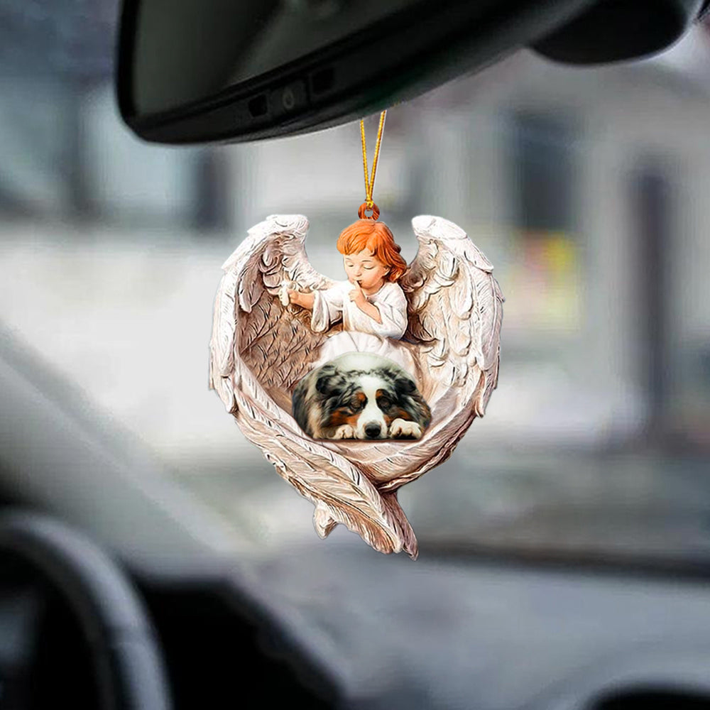 Sleeping Australian Shepherd Protected By Angel Car Hanging Ornament OO1115