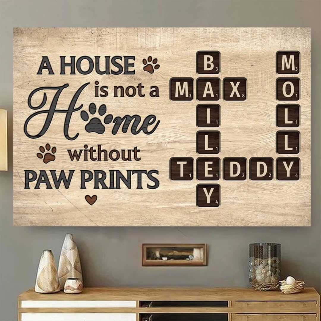 Pet Lover Home Decor Home With Paw Prints Crossword Puzzle Art Personalized Poster, Custom A House Is Not A Home Without Paw Prints Crossword Poster TD0039