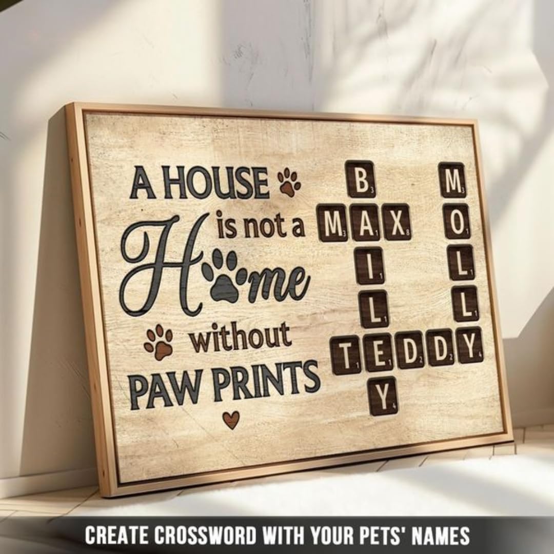 Pet Lover Home Decor Home With Paw Prints Crossword Puzzle Art Personalized Poster, Custom A House Is Not A Home Without Paw Prints Crossword Poster TD0039