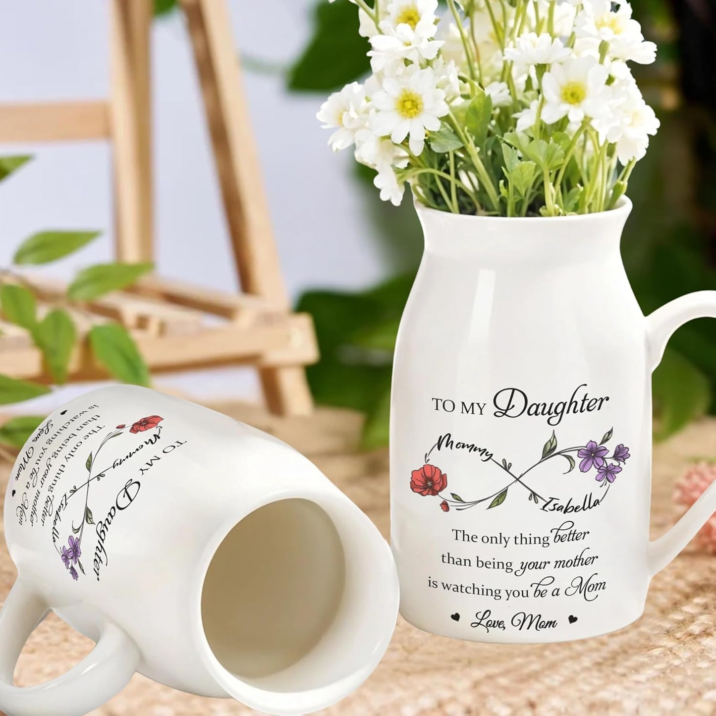 The Only Thing Better Than Being Your Mother Is Watching You Be A Mom Personalized Infinity Birth Flower Vase, Personalized To My Daughter Vase TD0036
