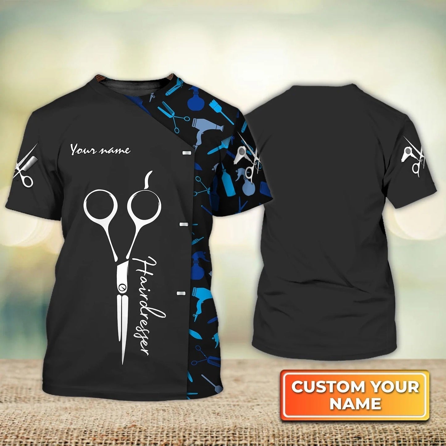 Personalized 3D Barber Tshirt Hairdresser Stylist Hairdresser Uniform Black TO1935