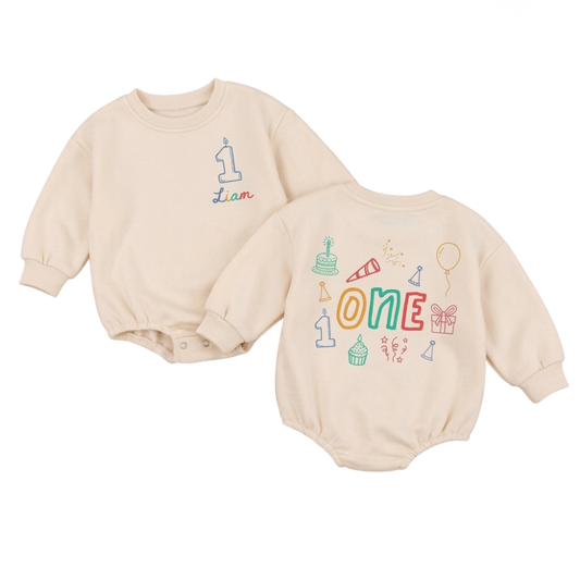 Personalized I Am One Baby Romper Sweatshirt, First Birthday Baby Romper Sweatshirt BB0095