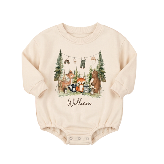 Personalized Woodland Animals Baby Boy Romper Sweatshirt, Custom Forest Animal Baby Romper Sweatshirt BB0096