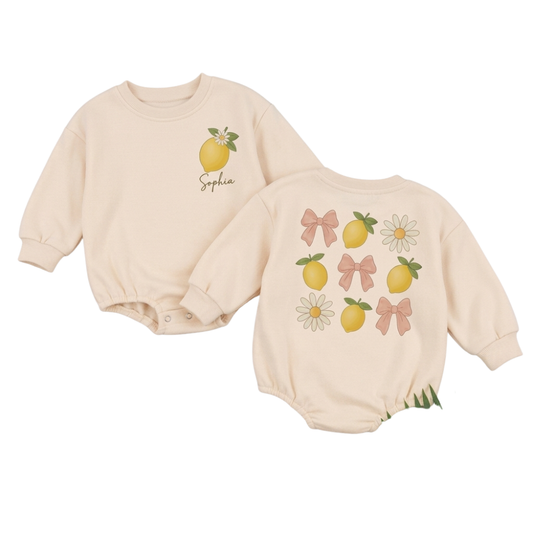 Custom Baby Name Lemon Daisy Bow Romper Sweatshirt, Custom Lemon Baby Romper Sweatshirt BB0110