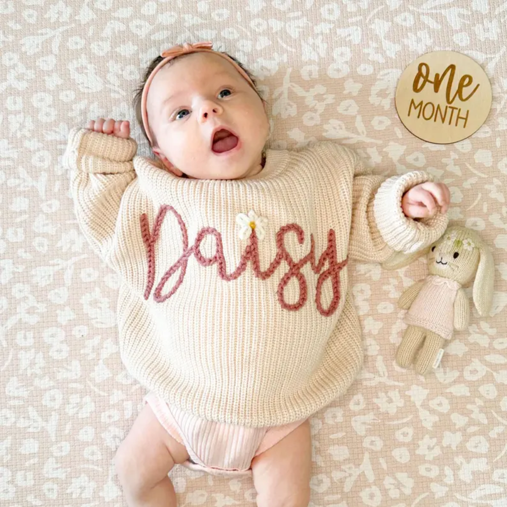 Personalized Baby Name Knitted Sweater, Custom Knit Sweatshirt For Baby BB0129