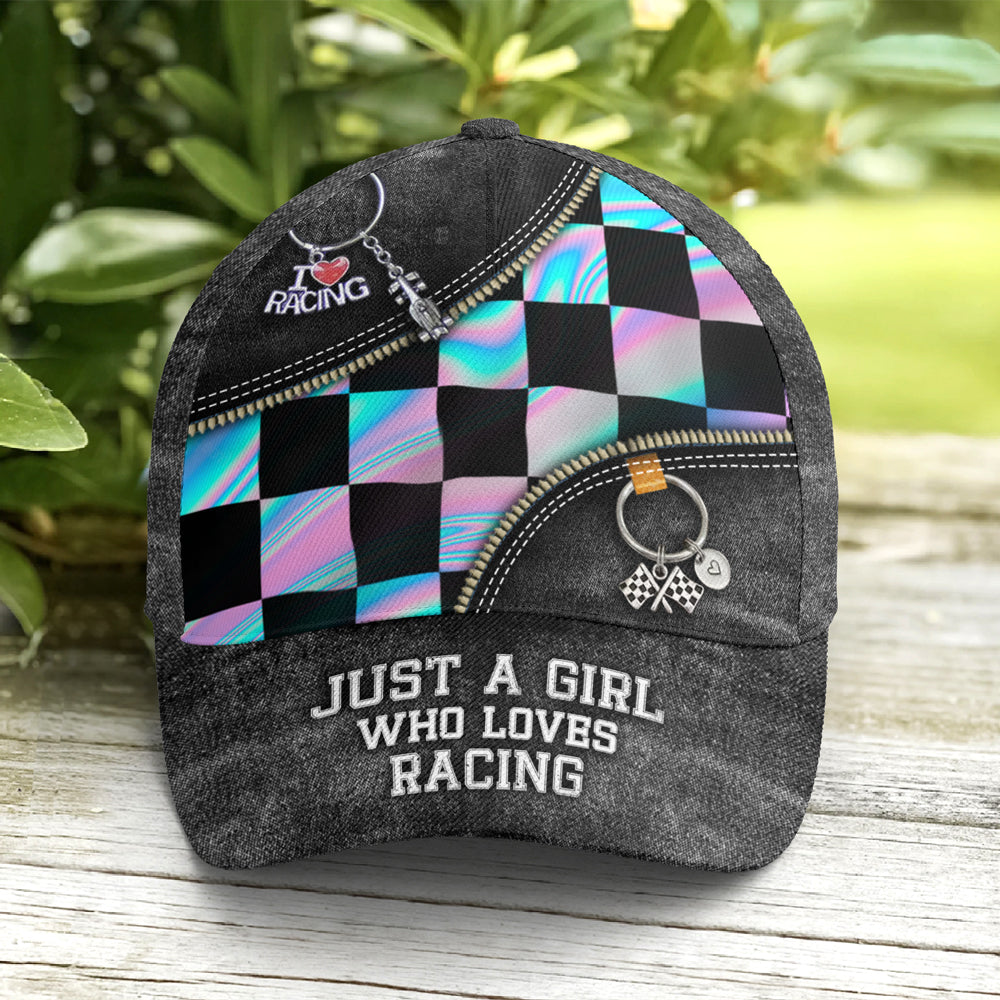 Just A Girl Who Loves Racing Black Jean Style Baseball Cap Lasfour CO0818