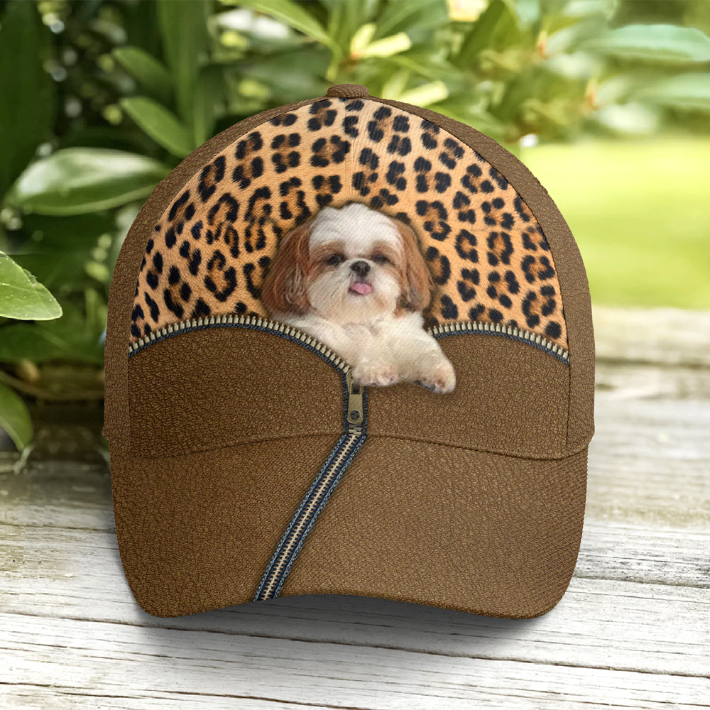 Shih Tzu Dog Leopard Leather Style Baseball Cap Lasfour CO0821