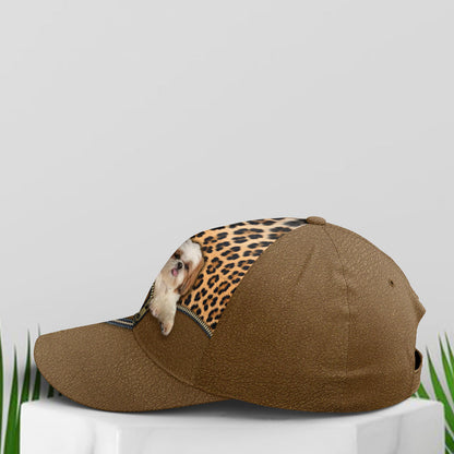Shih Tzu Dog Leopard Leather Style Baseball Cap Lasfour CO0821