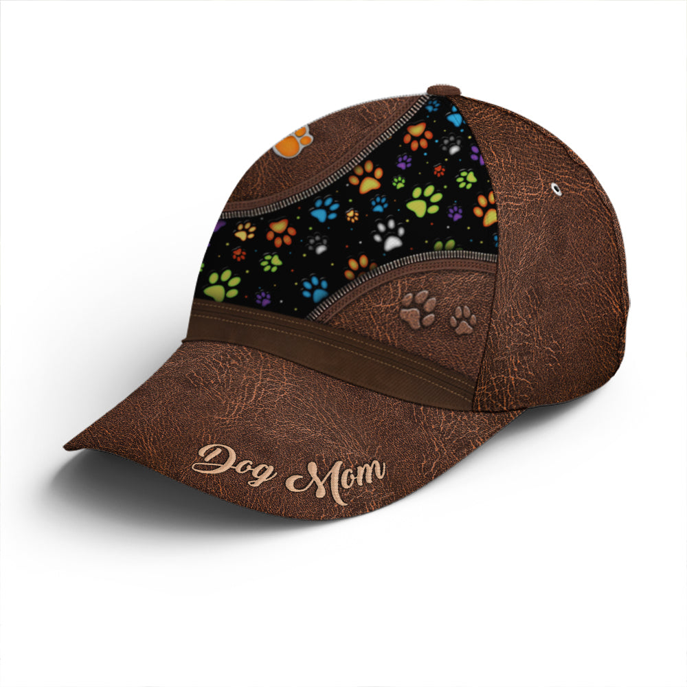 Dog Mom Dog Pawn Printed Leather Style Baseball Cap Lasfour CO0812