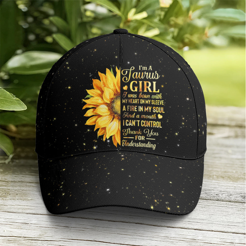 Taurus Girl Sunflower Glitter Black Baseball Cap Lasfour CO0904