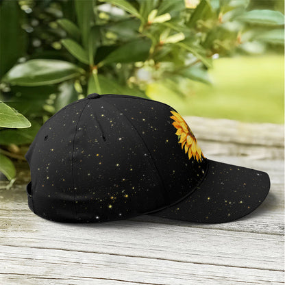 Taurus Girl Sunflower Glitter Black Baseball Cap Lasfour CO0904