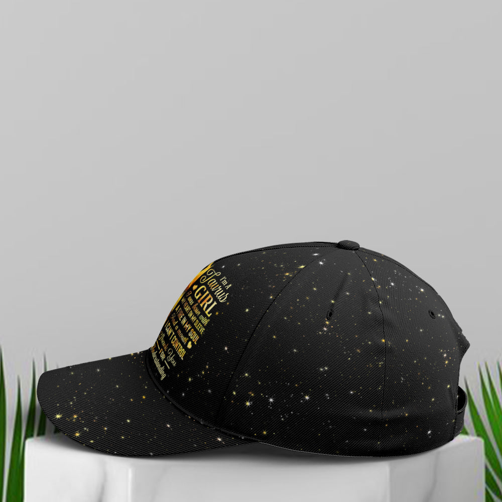 Taurus Girl Sunflower Glitter Black Baseball Cap Lasfour CO0904