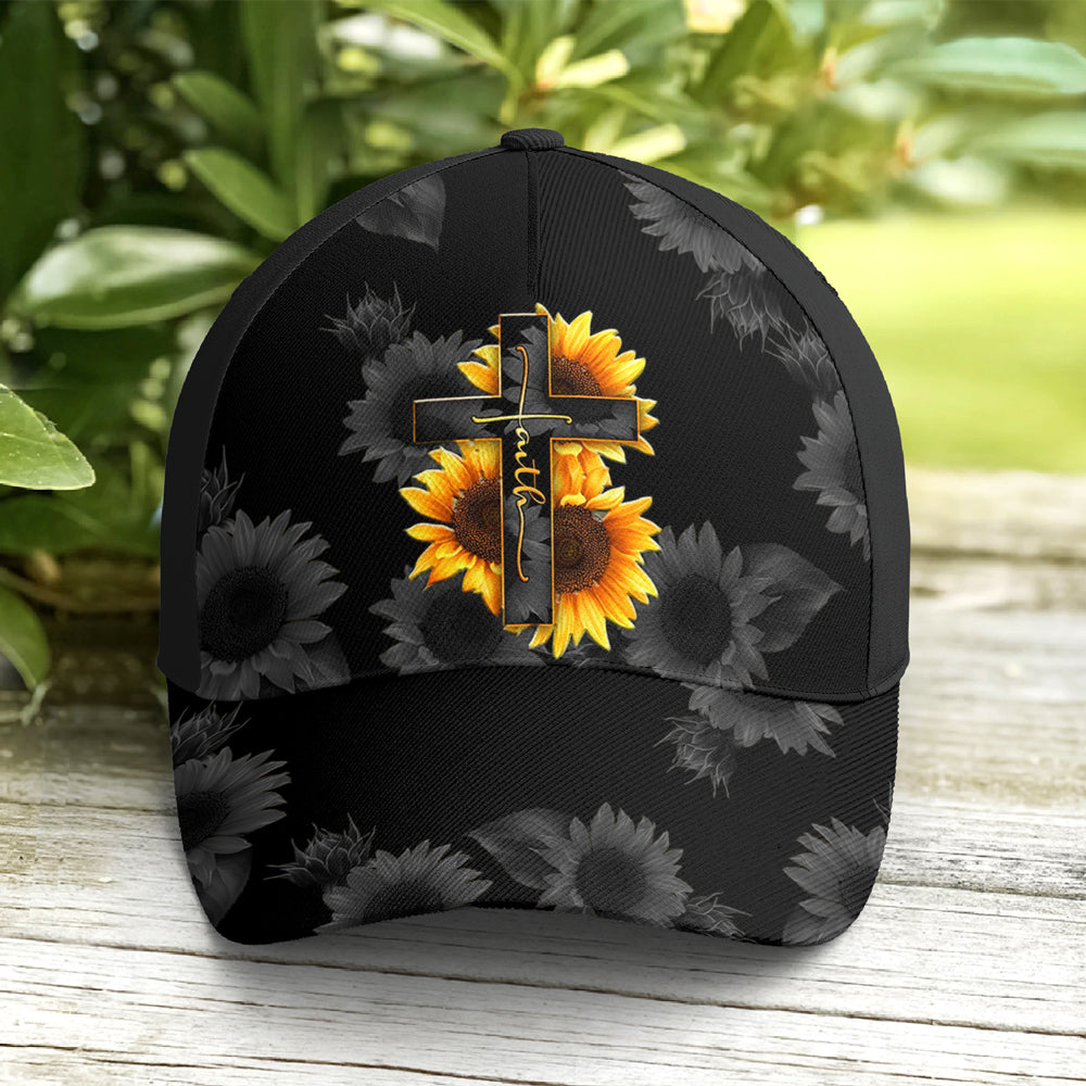 Sunflower Faith Floral Black Baseball Cap Lasfour CO0730