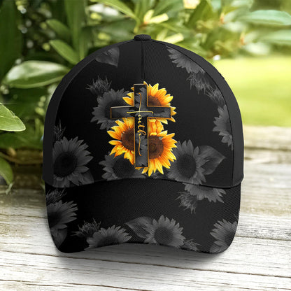 Sunflower Faith Floral Black Baseball Cap Lasfour CO0730