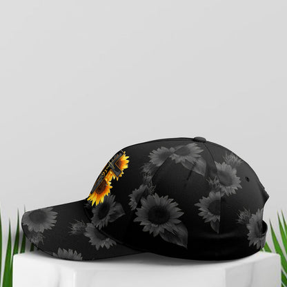 Sunflower Faith Floral Black Baseball Cap Lasfour CO0730