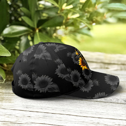 Sunflower Faith Floral Black Baseball Cap Lasfour CO0730