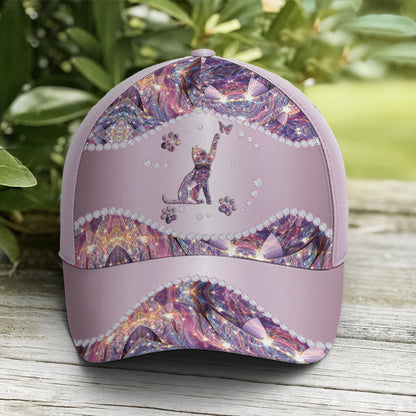 Purple Metallic Style Cat And Butterflies Baseball Cap Lasfour CO0750