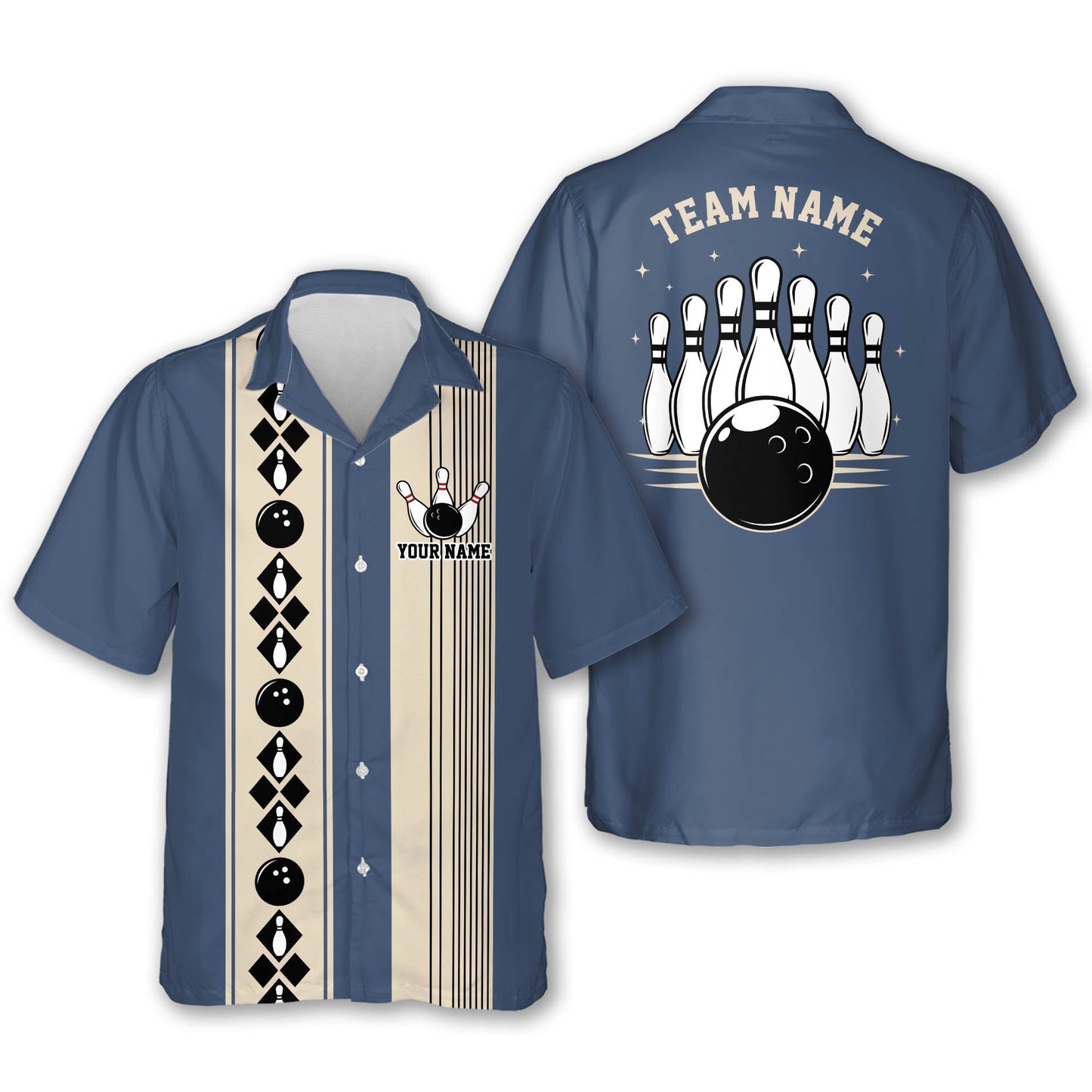Custom Navy Blue Vintage Bowling Hawaiian Shirt For Men, Custom Bowling Team Shirts Vintage BE0020