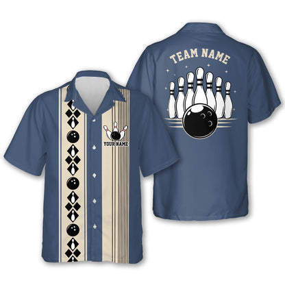 Custom Navy Blue Vintage Bowling Hawaiian Shirt For Men, Custom Bowling Team Shirts Vintage BE0020