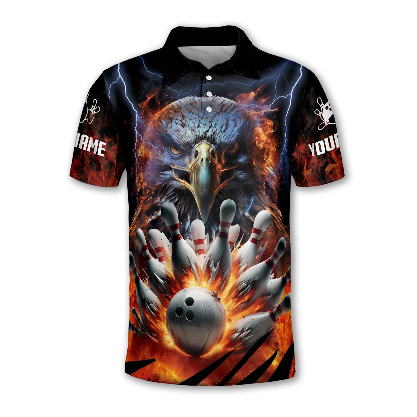 Custom Flame Eagles Bowling Polo Shirt For Men, Custom Eagles Bowling Team Shirts BE0029