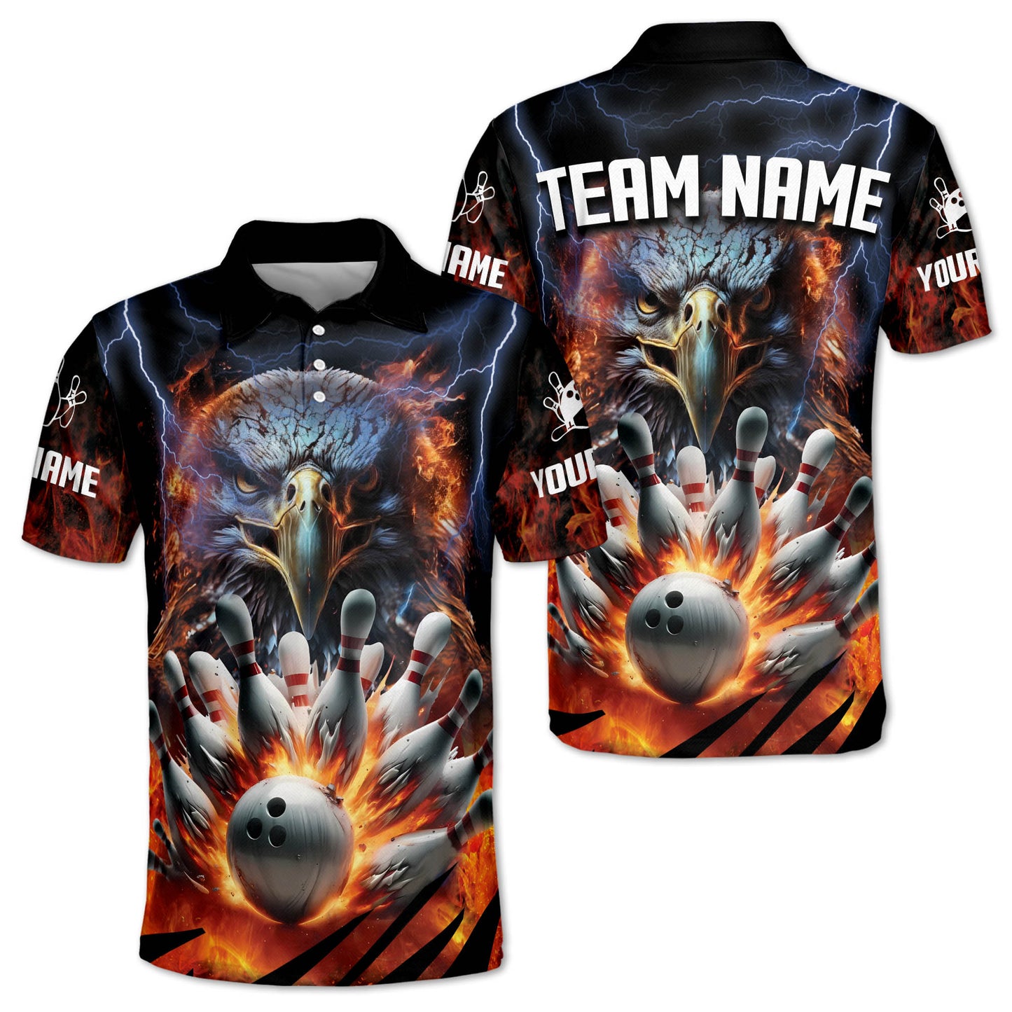 Custom Flame Eagles Bowling Polo Shirt For Men, Custom Eagles Bowling Team Shirts BE0029