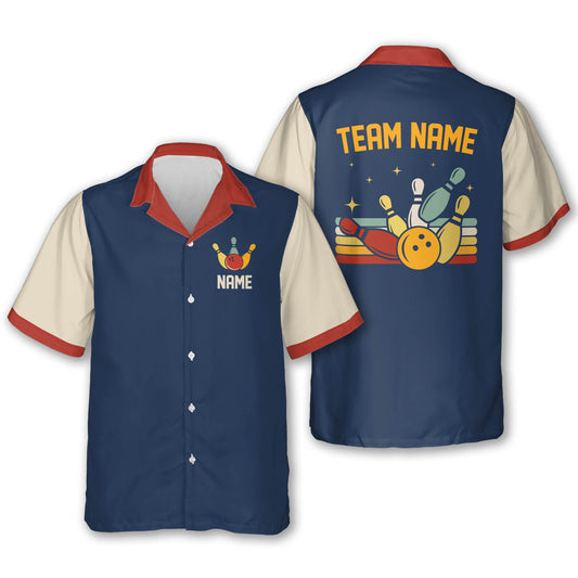 Custom Blue Retro Bowling Hawaiian Shirt For Men, Custom Retro Bowling Team Shirts BE0038