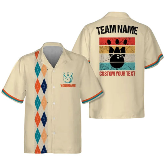 Custom Retro Hawaiian Bowling Team Shirts For Men And Women, Custom Retro Beige Bowling Shirts BE0073