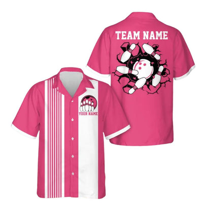 Custom Mens Pink Retro Bowling Team Shirts, Custom Retro Bowling Shirts BE0075